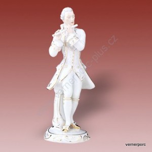 Porcelánová soška - Hudebník rokoko 198 bílý, zlacený