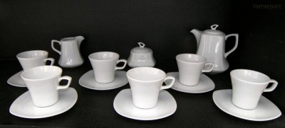 Kávová souprava Gama, bílý porcelán, 15d. Moritz Zdekauer 