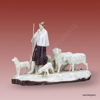 Porcelánová soška ovčáka s ovcemi Royal Dux Bohemia 