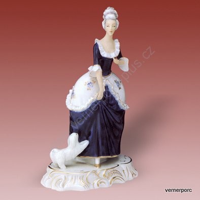 Porcelánová soška paní s psíkem Royal Dux Bohemia 
