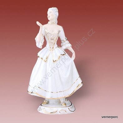 Porcelánová soška tanečnice z rokoka, bílý porcelán Royal Dux Bohemia 