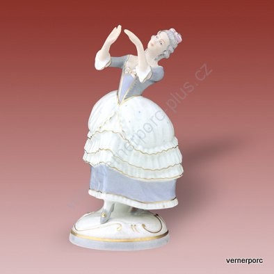 Porcelánová soška tanečnice s bleděmodrými šaty Royal Dux Bohemia 